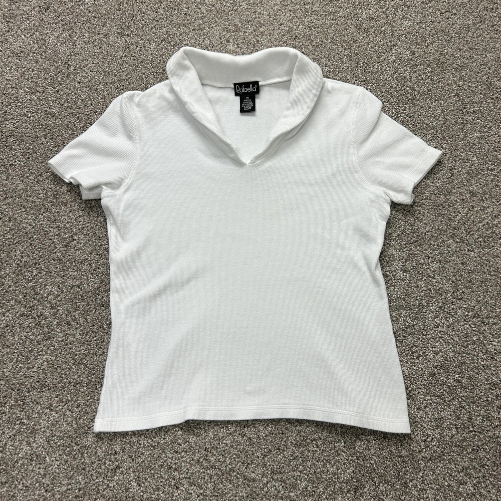 Rafaella Shirt Womens M White Basic Collared Short Sleeve Stretch Tee Top